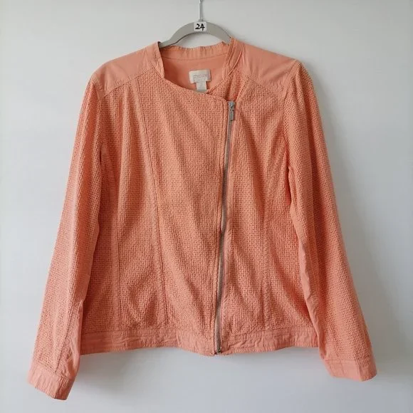 Chico's Women's Orange Tilt Zip Up Jacket Size 2 (L) - Picture 1 of 6